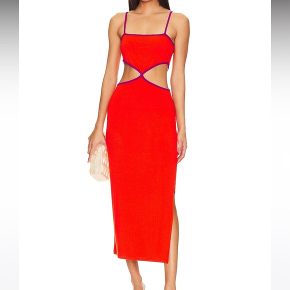 l*space Dresses & Skirts - Lspace Libra cutout ribbed midi dress - in color pimento and berry sz m